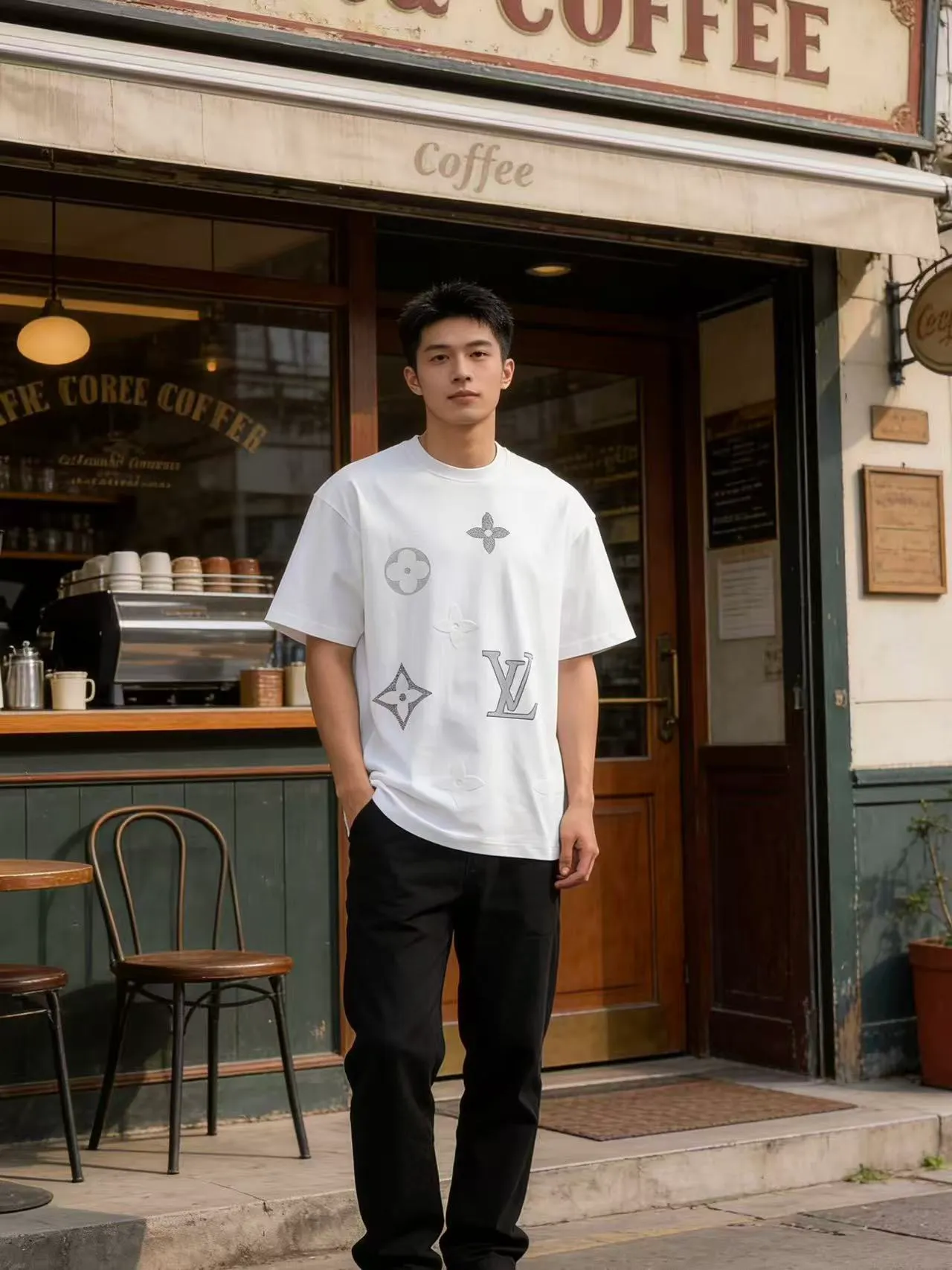 Louis Vuitton/Louis Vuitton flocked logo printed short sleeves